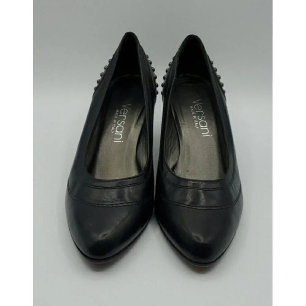 Versani Women's Black  Leather Studded Patent Leather Heels Size 8.5 B